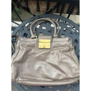 Tory Burch Holland Satchel Taupe Gray Leather Shoulder Bag Crossbody Tote Purse